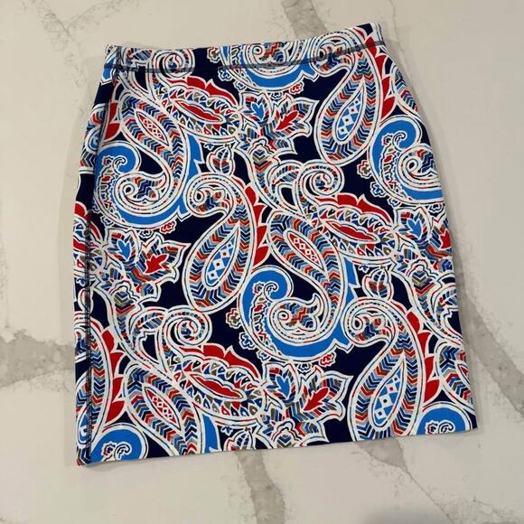 J.McLaughlin Halle Reversible Scuba Pencil Skirt Womens Medium Paisley/Geometric - Picture 1 of 6